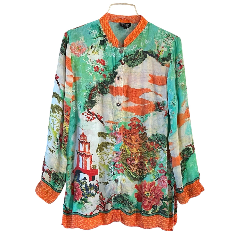 CITRON SANTA MONICA Size Large Art-To-Wear Button-Up Long Sleeve Tunic Top